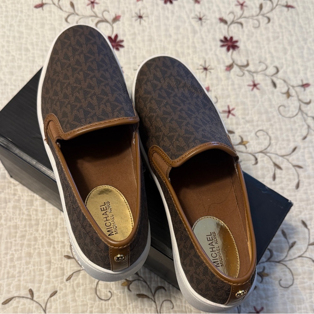 Michael Kors Brown Logo Slip-On Sneakers with White Sole